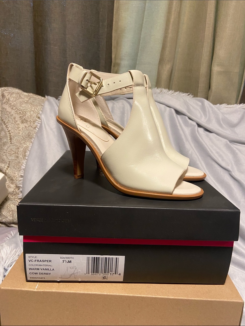 Vince Camuto Warm Vanilla T-Strap Open-Toe Heels